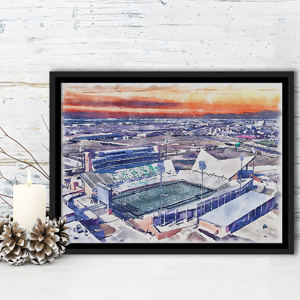 Apogee Stadium, North Texas Mean Green Watercolor, Sport Gift Art, Framed Canvas Print Wall Art