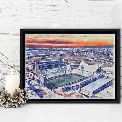 Apogee Stadium, North Texas Mean Green Watercolor, Sport Gift Art, Framed Canvas Print Wall Art
