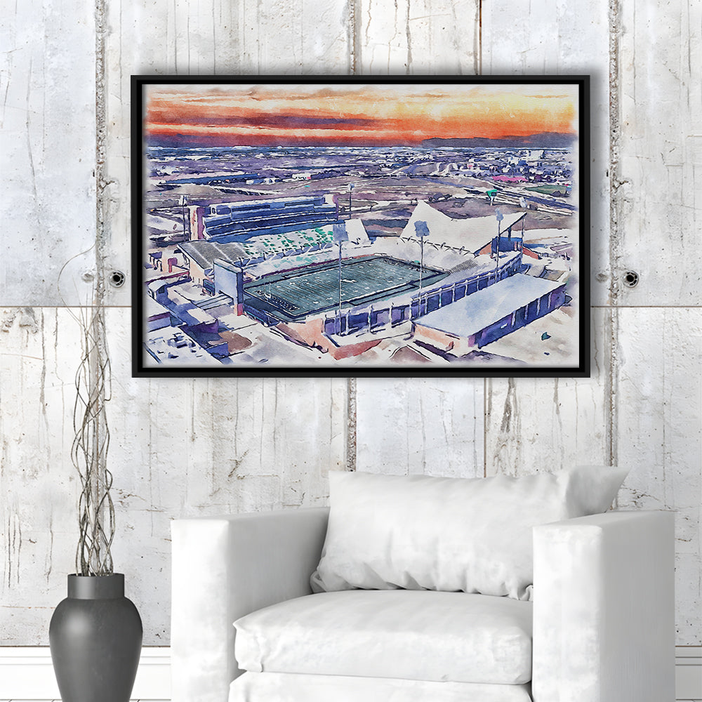 Apogee Stadium, North Texas Mean Green Watercolor, Sport Gift Art, Framed Canvas Print Wall Art