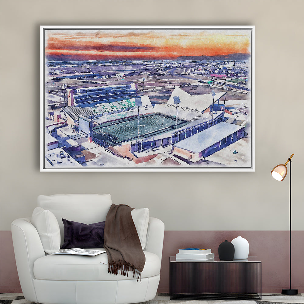 Apogee Stadium, North Texas Mean Green Watercolor, Sport Gift Art, Framed Canvas Print Wall Art