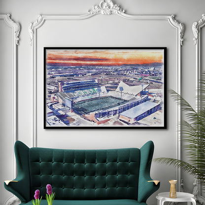Apogee Stadium, North Texas Mean Green Watercolor, Sport Gift Art, Framed Art Print Wall Decor
