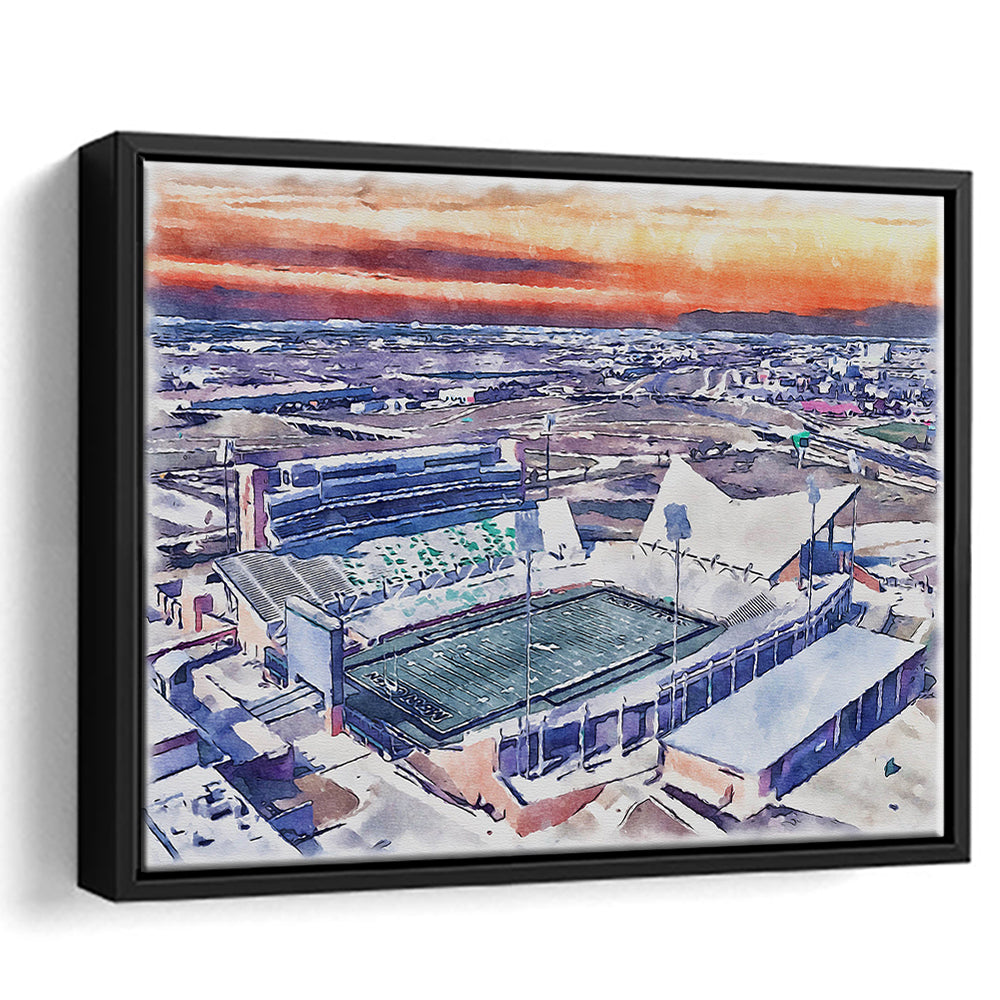 Apogee Stadium, North Texas Mean Green Watercolor, Sport Gift Art, Framed Canvas Print Wall Art