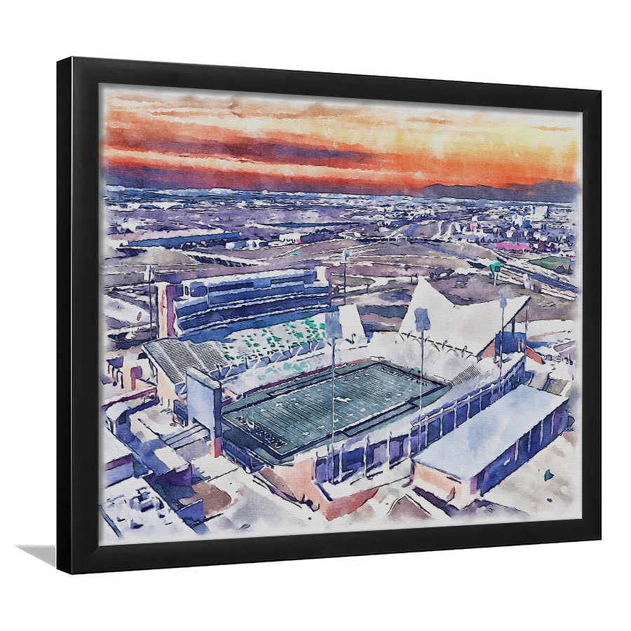 Apogee Stadium, North Texas Mean Green Watercolor, Sport Gift Art, Framed Art Print Wall Decor