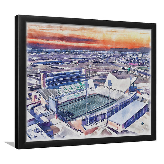 Apogee Stadium, North Texas Mean Green Watercolor, Sport Gift Art, Framed Art Print Wall Decor