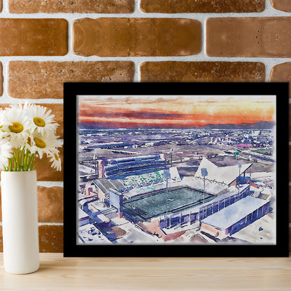 Apogee Stadium, North Texas Mean Green Watercolor, Sport Gift Art, Framed Art Print Wall Decor