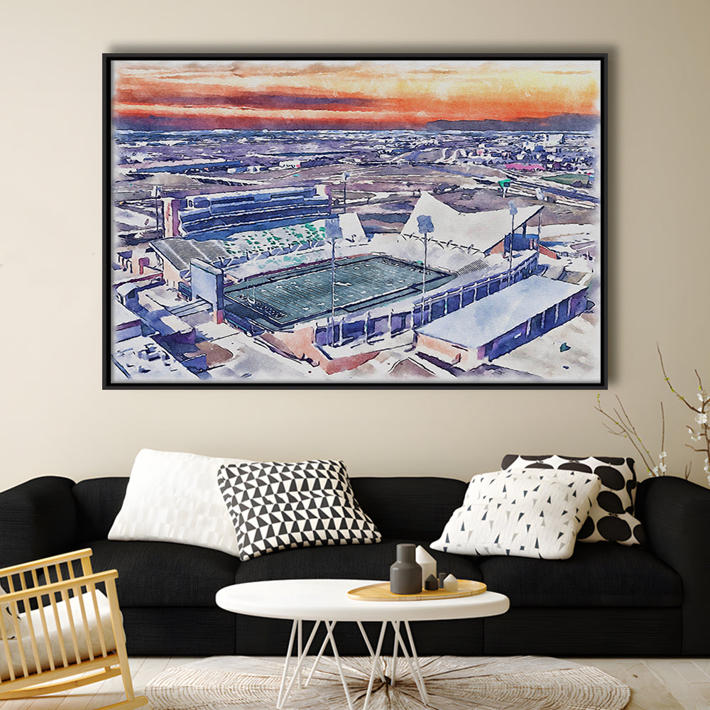 Apogee Stadium, North Texas Mean Green Watercolor, Sport Gift Art, Framed Canvas Print Wall Art