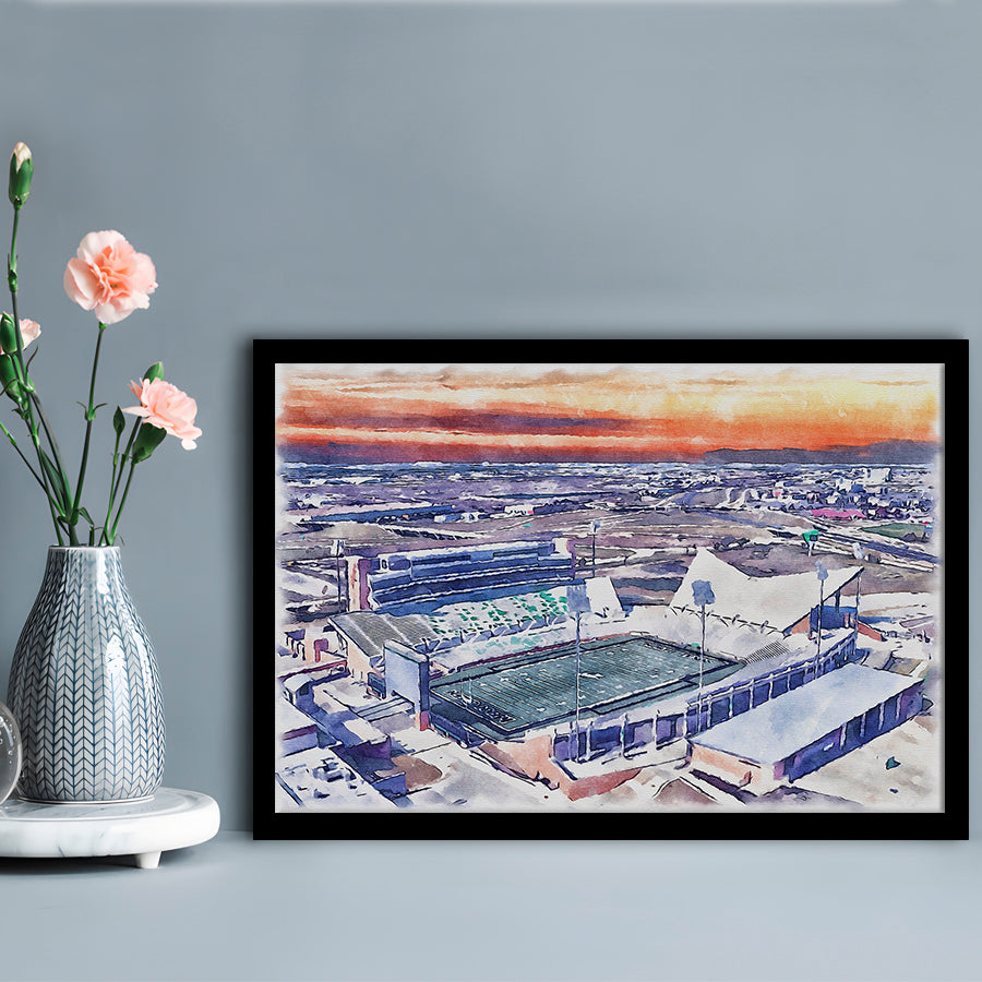 Apogee Stadium, North Texas Mean Green Watercolor, Sport Gift Art, Framed Art Print Wall Decor