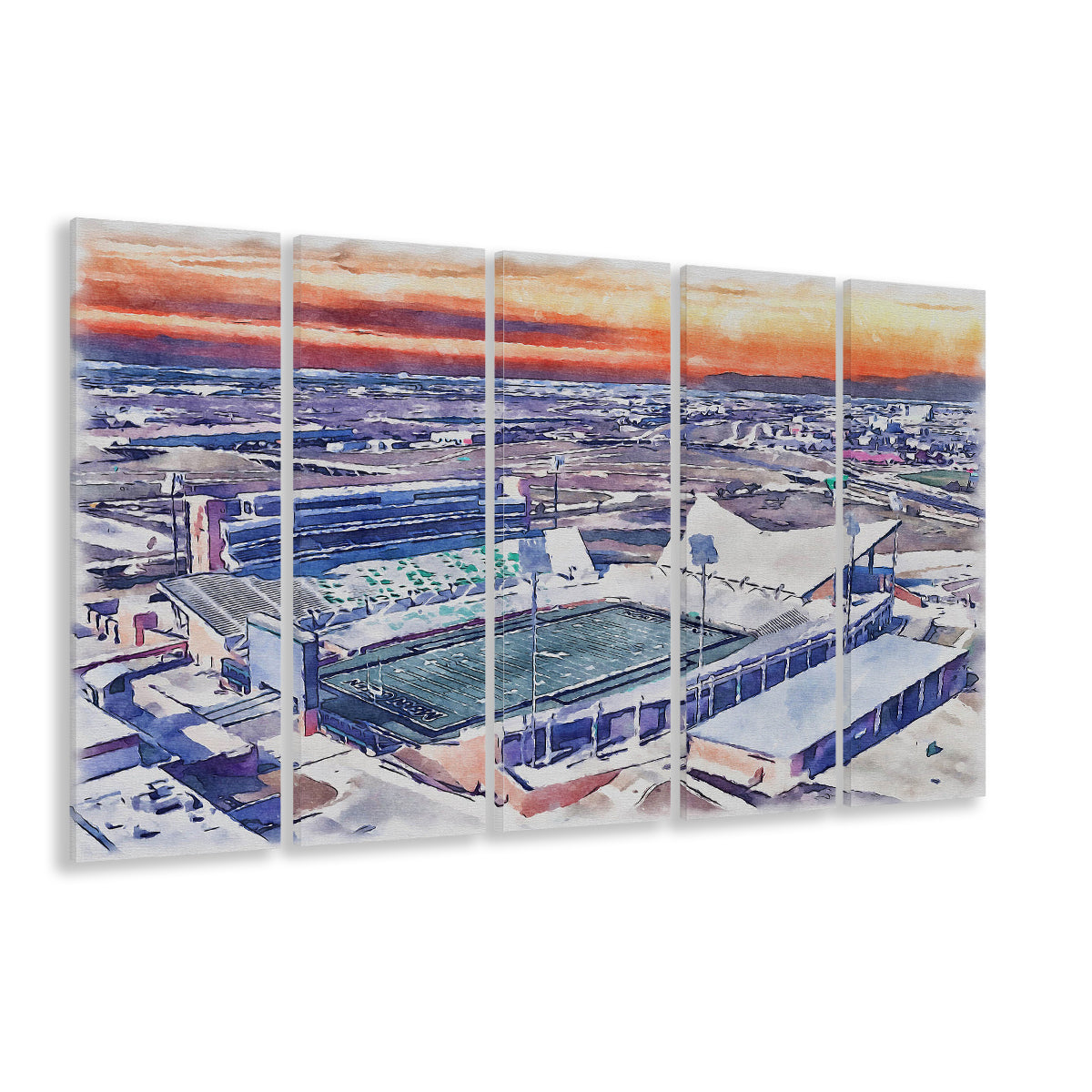 Apogee Stadium, North Texas Mean Green Watercolor, Sport Art, Extra Large Canvas Print Wall Art