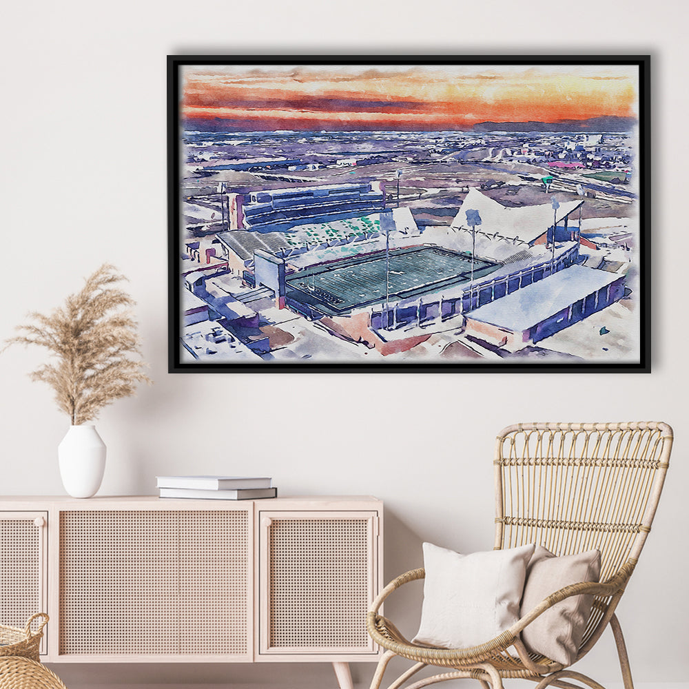 Apogee Stadium, North Texas Mean Green Watercolor, Sport Gift Art, Framed Canvas Print Wall Art
