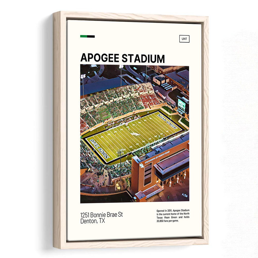 Apogee Stadium Print, North Texas Mean Green Stadium Canvas Art, Man Cave Gift, Floating Framed Canvas Print Wall Art