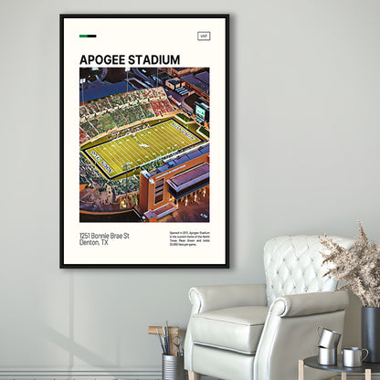 Apogee Stadium Print, North Texas Mean Green Stadium Canvas Art, Man Cave Gift, Floating Framed Canvas Print Wall Art
