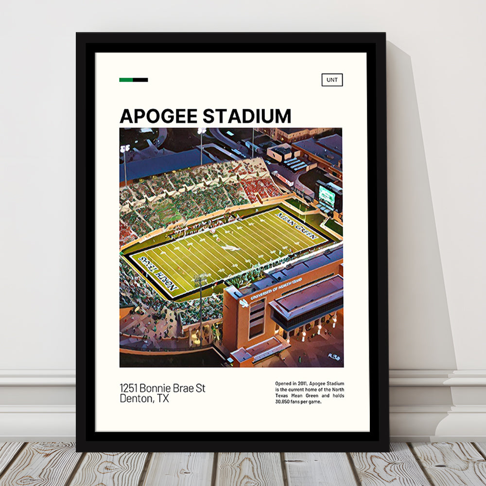 Apogee Stadium Print, North Texas Mean Green Stadium Canvas Art, Man Cave Gift, Floating Framed Canvas Print Wall Art