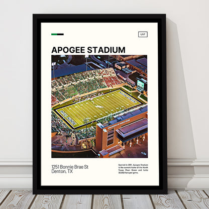 Apogee Stadium Print, North Texas Mean Green Stadium Canvas Art, Man Cave Gift, Floating Framed Canvas Print Wall Art