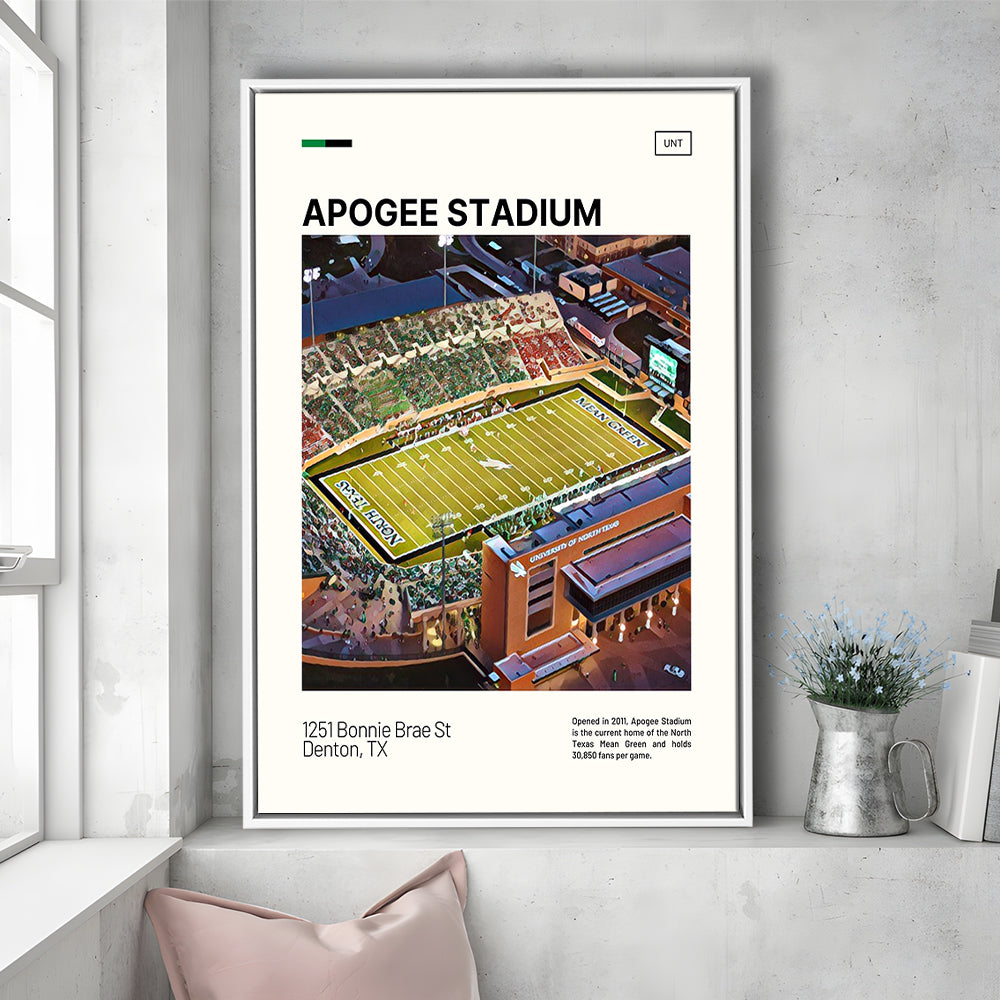 Apogee Stadium Print, North Texas Mean Green Stadium Canvas Art, Man Cave Gift, Floating Framed Canvas Print Wall Art