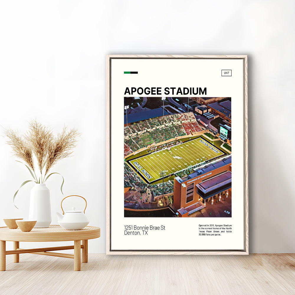Apogee Stadium Print, North Texas Mean Green Stadium Canvas Art, Man Cave Gift, Floating Framed Canvas Print Wall Art