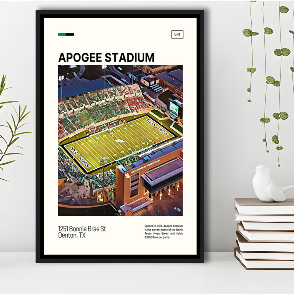 Apogee Stadium Print, North Texas Mean Green Stadium Canvas Art, Man Cave Gift, Floating Framed Canvas Print Wall Art