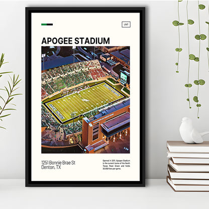 Apogee Stadium Print, North Texas Mean Green Stadium Canvas Art, Man Cave Gift, Floating Framed Canvas Print Wall Art