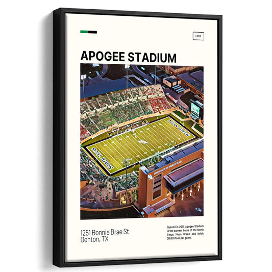 Apogee Stadium Print, North Texas Mean Green Stadium Canvas Art, Man Cave Gift, Floating Framed Canvas Print Wall Art