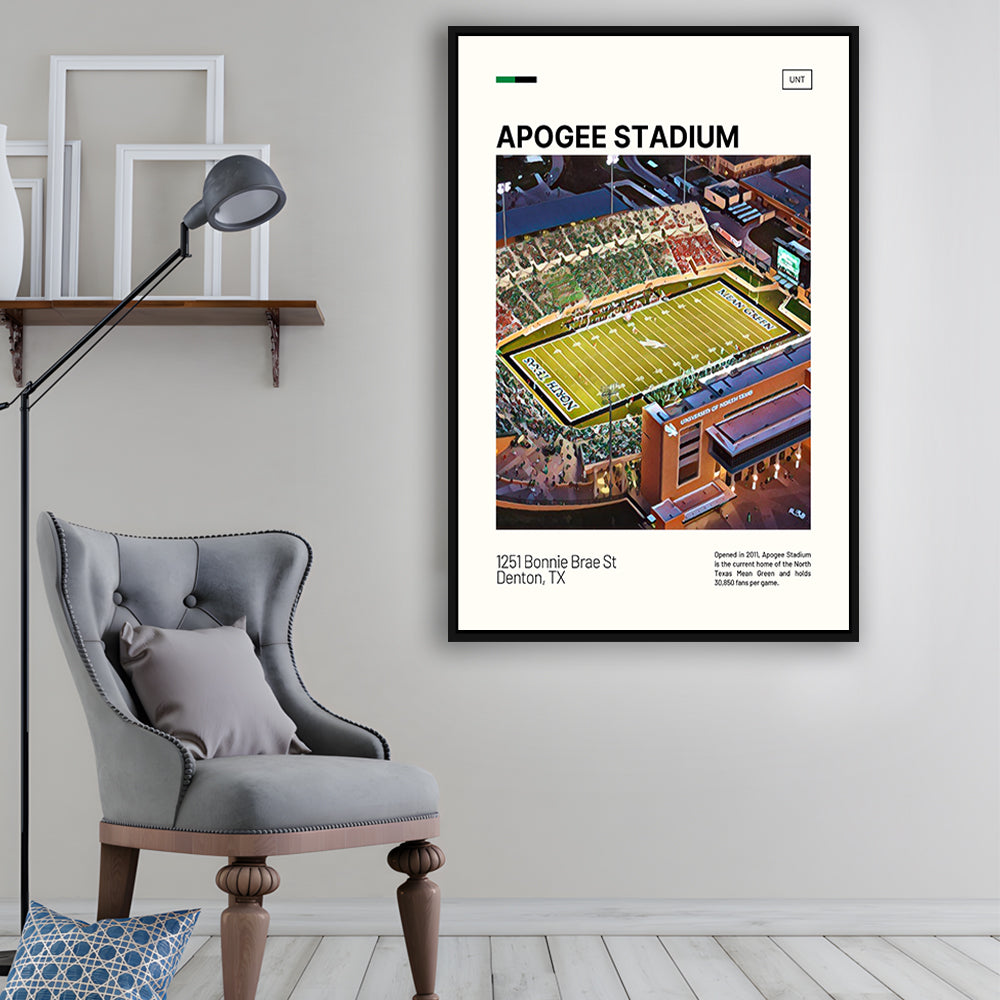 Apogee Stadium Print, North Texas Mean Green Stadium Canvas Art, Man Cave Gift, Floating Framed Canvas Print Wall Art