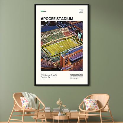 Apogee Stadium Print, North Texas Mean Green Stadium Canvas Art, Man Cave Gift, Floating Framed Canvas Print Wall Art