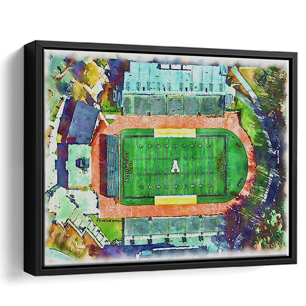 Appalachian Mountaineers, Kidd Brewer Painting Stadium Watercolor, Sport Gift Art, Framed Canvas Print Wall Art