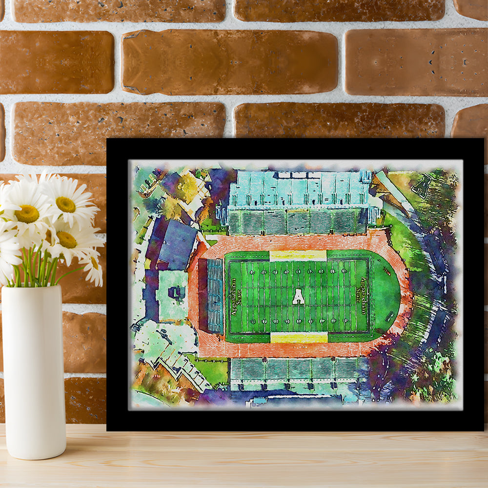 Appalachian Mountaineers, Kidd Brewer Painting Stadium Watercolor, Sport Gift Art, Framed Art Print Wall Decor