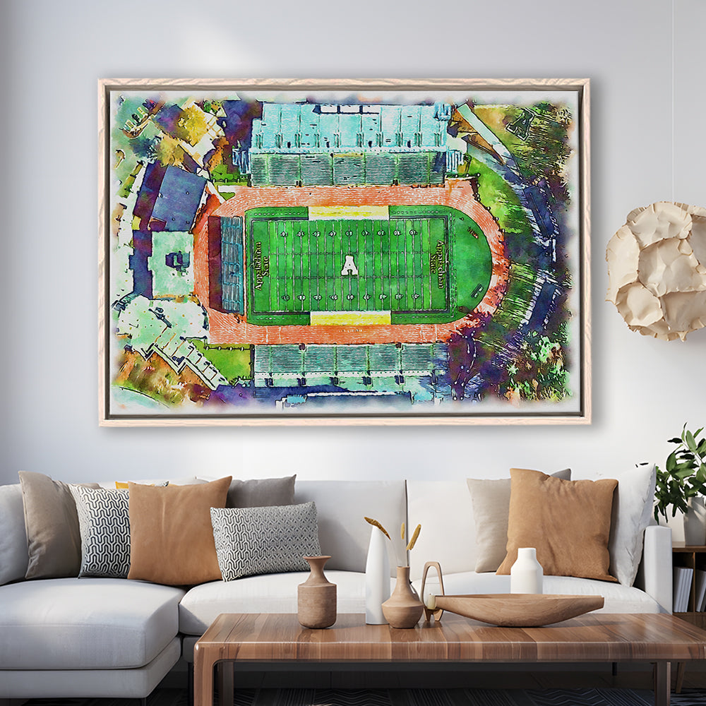 Appalachian Mountaineers, Kidd Brewer Painting Stadium Watercolor, Sport Gift Art, Framed Canvas Print Wall Art