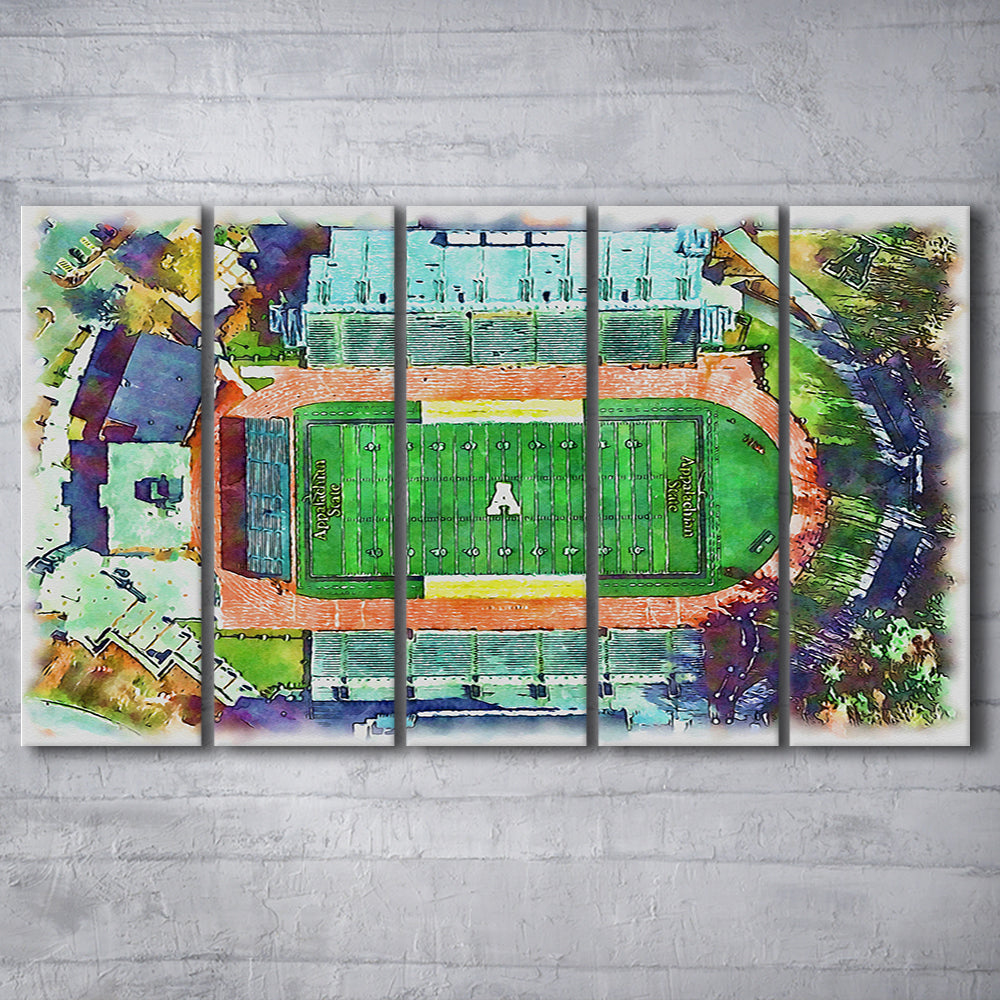 Appalachian Mountaineers, Kidd Brewer Painting Stadium Watercolor, Sport Art, Extra Large Canvas Print Wall Art