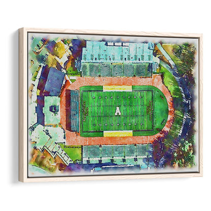Appalachian Mountaineers, Kidd Brewer Painting Stadium Watercolor, Sport Gift Art, Framed Canvas Print Wall Art