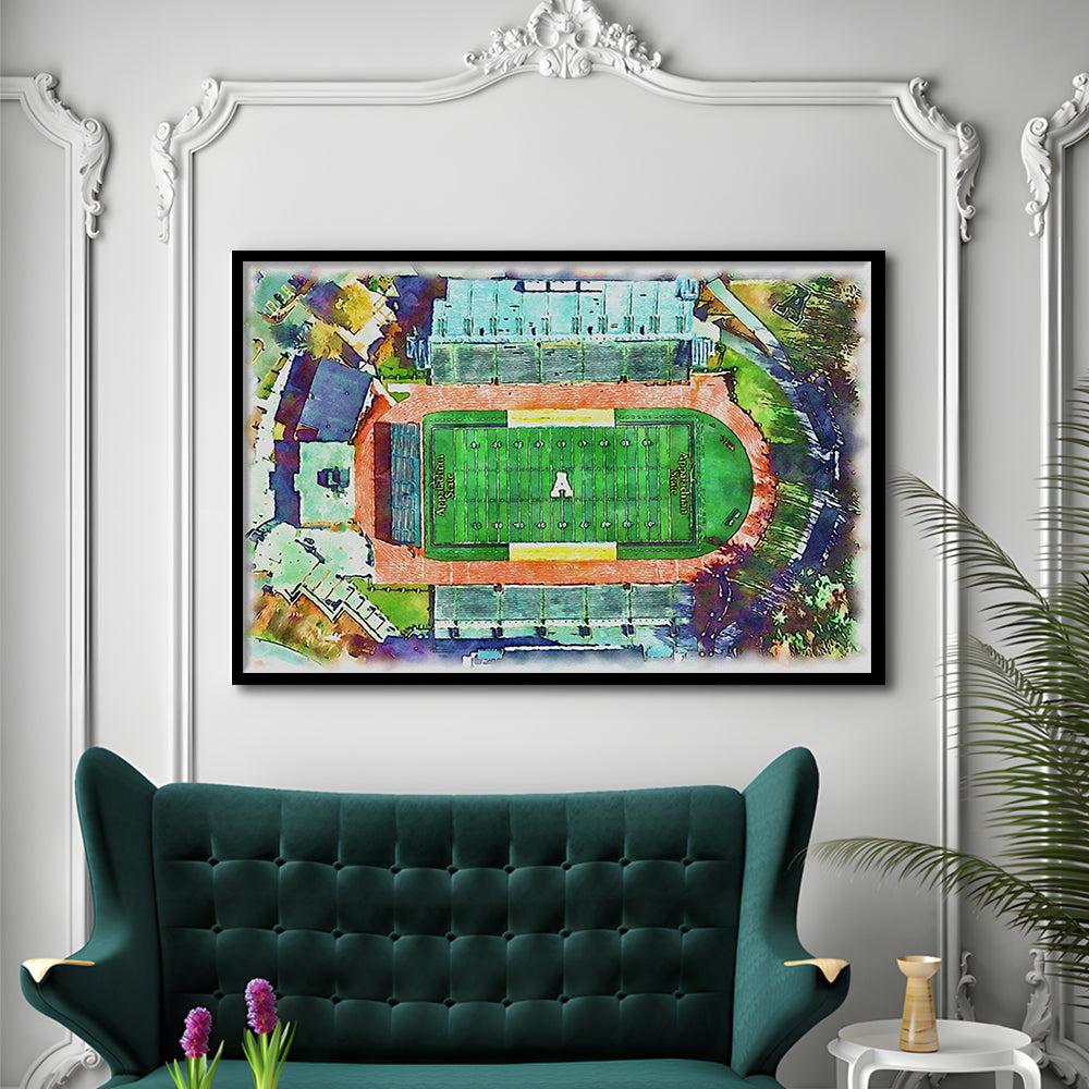 Appalachian Mountaineers, Kidd Brewer Painting Stadium Watercolor, Sport Gift Art, Framed Art Print Wall Decor