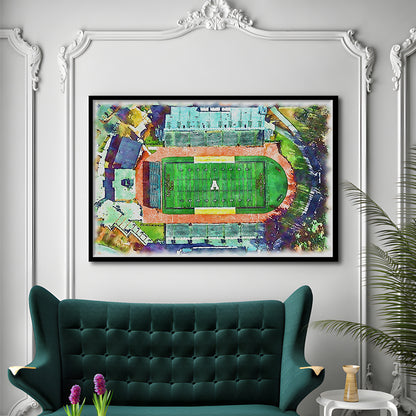 Appalachian Mountaineers, Kidd Brewer Painting Stadium Watercolor, Sport Gift Art, Framed Art Print Wall Decor
