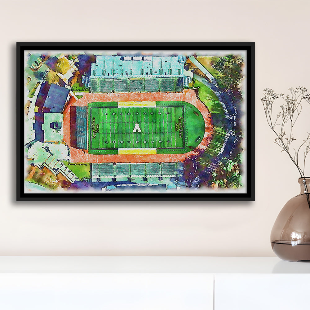 Appalachian Mountaineers, Kidd Brewer Painting Stadium Watercolor, Sport Gift Art, Framed Canvas Print Wall Art