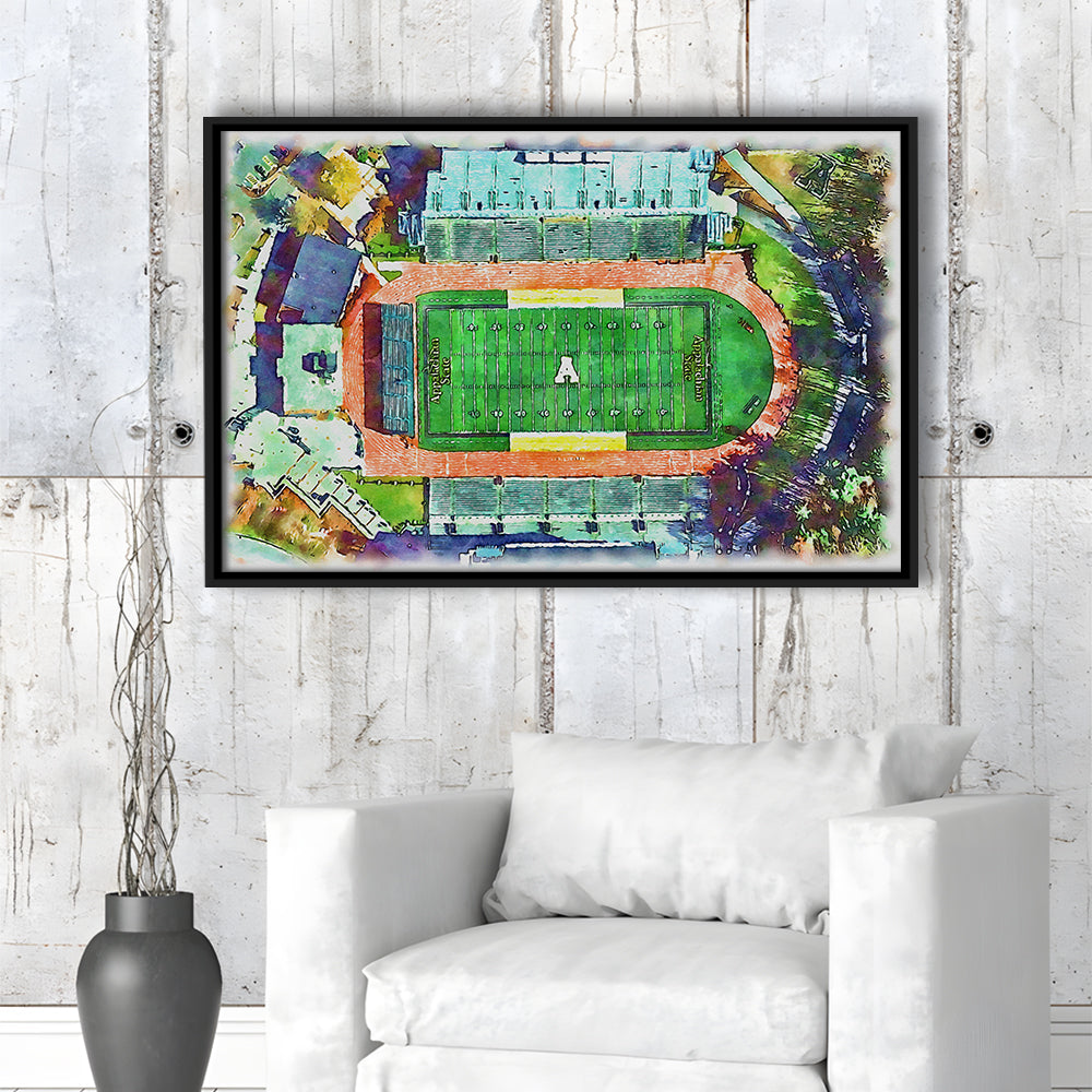 Appalachian Mountaineers, Kidd Brewer Painting Stadium Watercolor, Sport Gift Art, Framed Canvas Print Wall Art