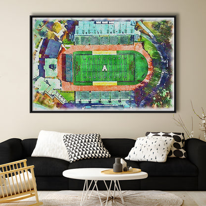 Appalachian Mountaineers, Kidd Brewer Painting Stadium Watercolor, Sport Gift Art, Framed Canvas Print Wall Art