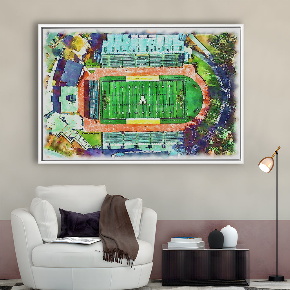 Appalachian Mountaineers, Kidd Brewer Painting Stadium Watercolor, Sport Gift Art, Framed Canvas Print Wall Art