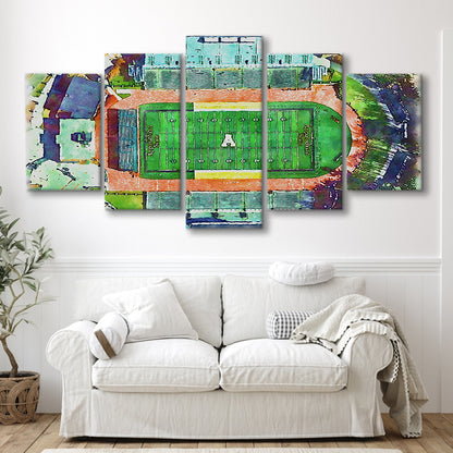 Appalachian Mountaineers, Kidd Brewer Painting Stadium Watercolor, Sport Art, Mixed 5 Panel, Canvas Print Wall Art