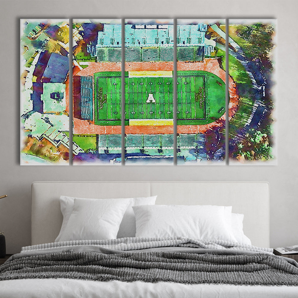 Appalachian Mountaineers, Kidd Brewer Painting Stadium Watercolor, Sport Art, Extra Large Canvas Print Wall Art