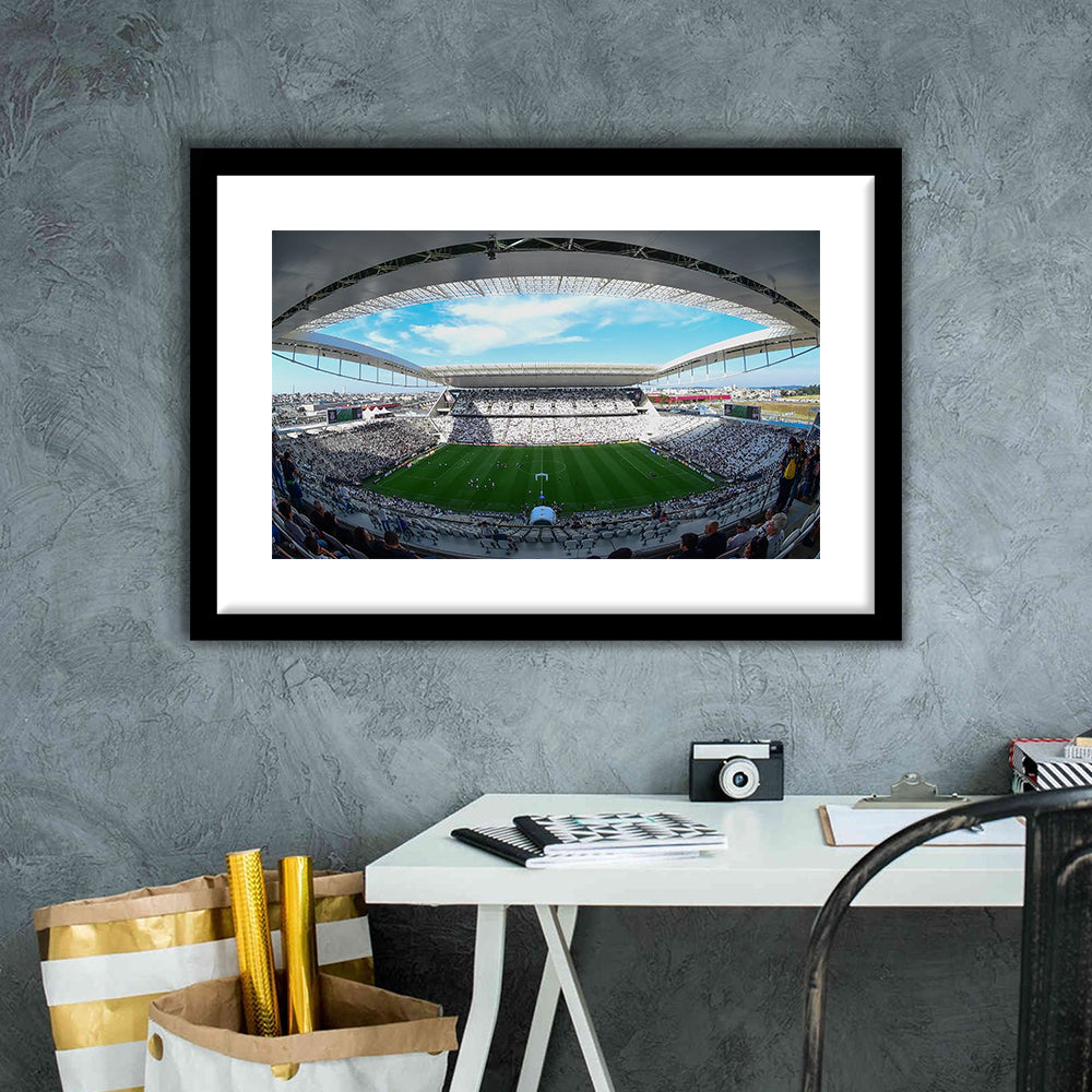 Arena Corinthians, Stadium Canvas, Sport Art, Gift for him, White Border Framed Art Print Wall Decor