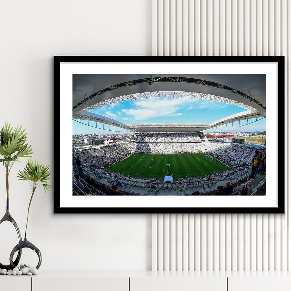 Arena Corinthians, Stadium Canvas, Sport Art, Gift for him, White Border Framed Art Print Wall Decor