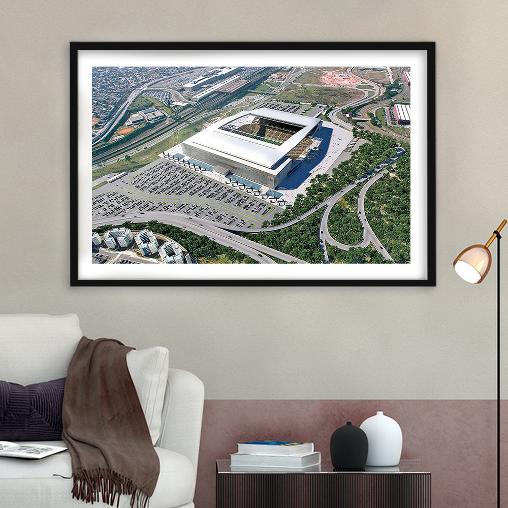 Arena De Sao Paulo, Stadium Canvas, Sport Art, Gift for him, White Border Framed Art Print Wall Decor