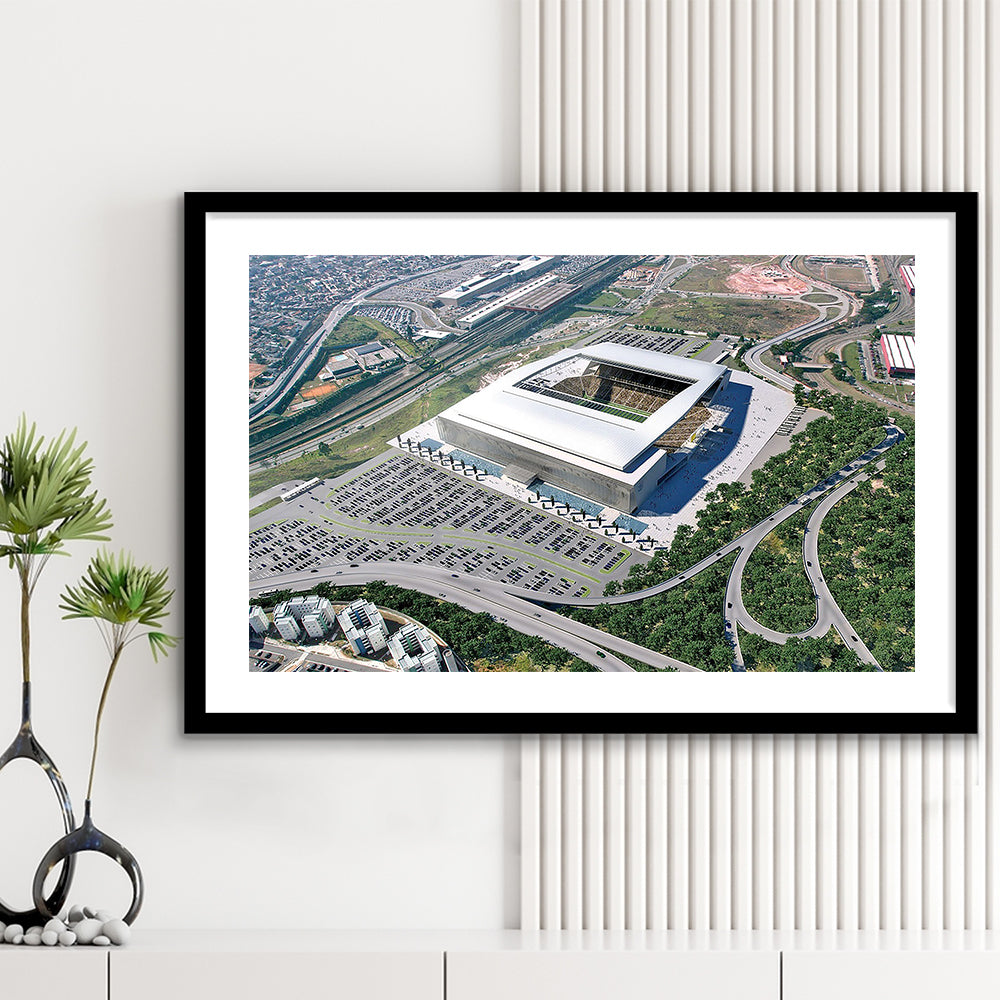 Arena De Sao Paulo, Stadium Canvas, Sport Art, Gift for him, White Border Framed Art Print Wall Decor