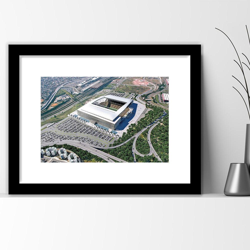 Arena De Sao Paulo, Stadium Canvas, Sport Art, Gift for him, White Border Framed Art Print Wall Decor