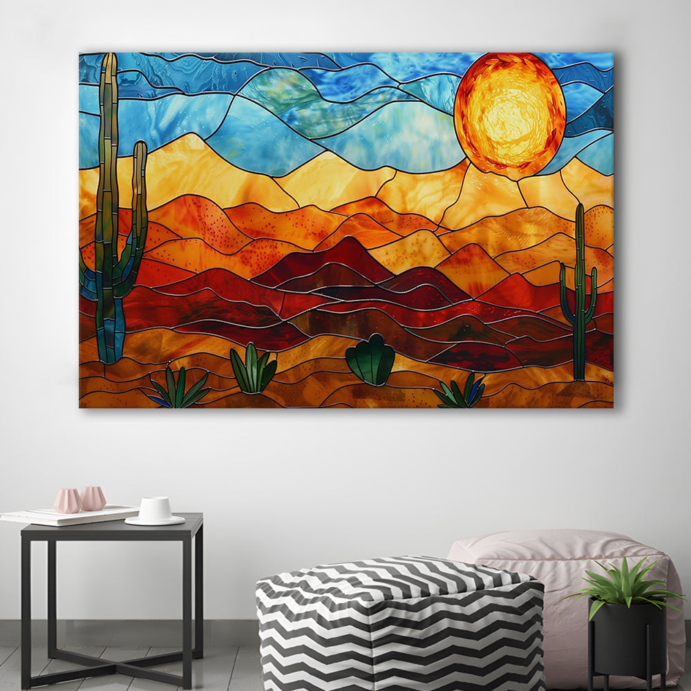 Arizona Desert, Stained Glass Style Sonoran Desert And Saguaro
