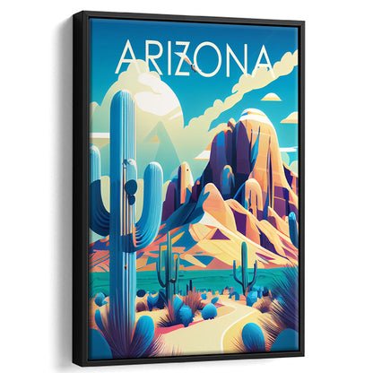 Arizona Retro Art Print, Arizona City Wall Art, Floating Framed Canvas Print, Framed Picture, Painting Canvas