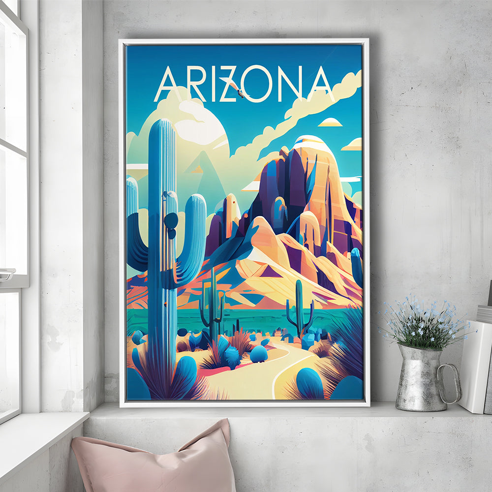 Arizona Retro Art Print, Arizona City Wall Art, Floating Framed Canvas Print, Framed Picture, Painting Canvas