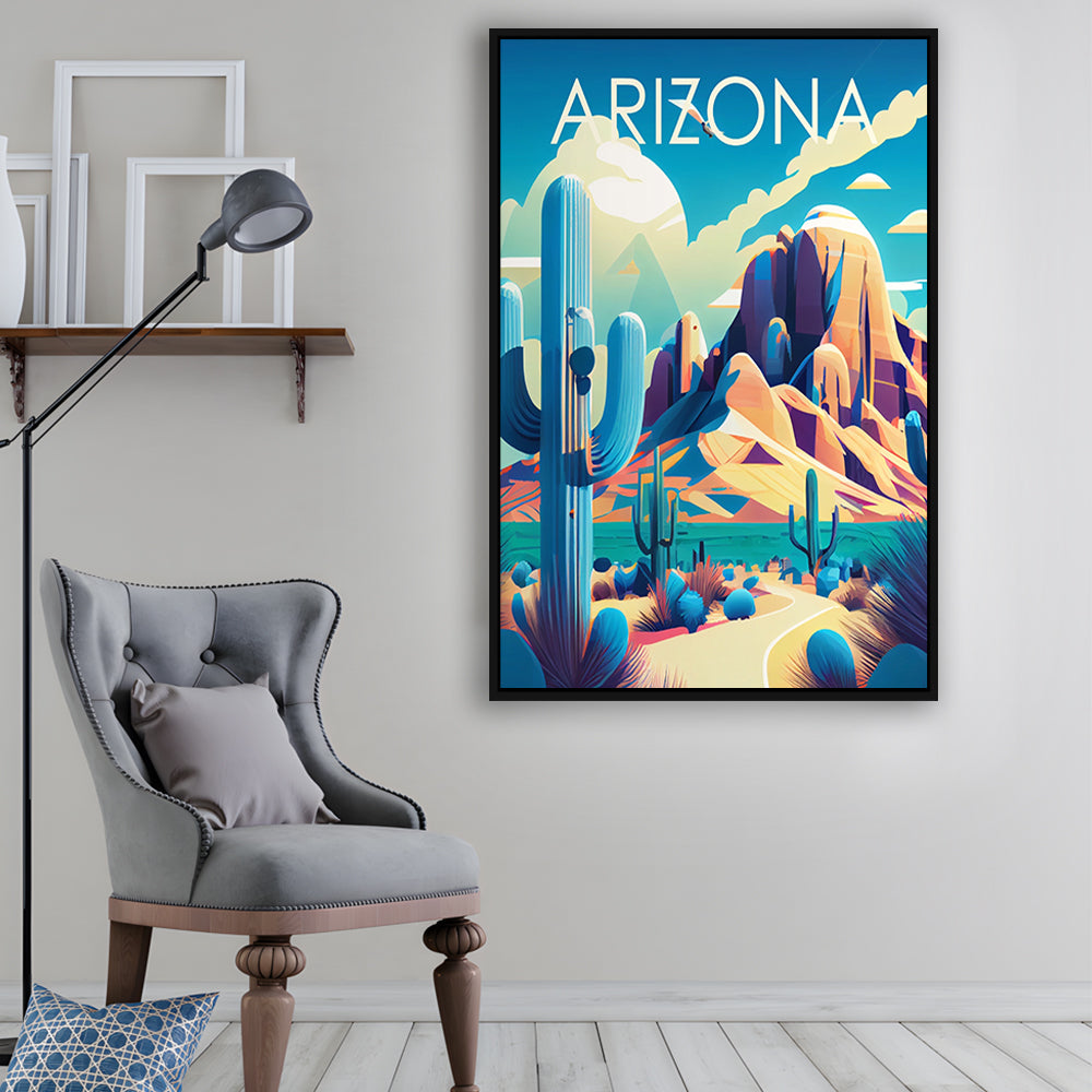 Arizona Retro Art Print, Arizona City Wall Art, Floating Framed Canvas Print, Framed Picture, Painting Canvas