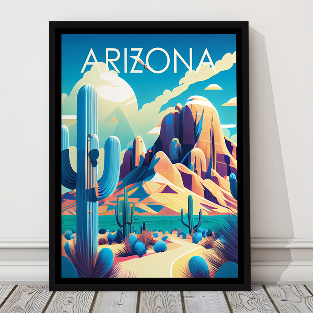 Arizona Retro Art Print, Arizona City Wall Art, Floating Framed Canvas Print, Framed Picture, Painting Canvas