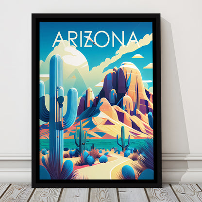 Arizona Retro Art Print, Arizona City Wall Art, Floating Framed Canvas Print, Framed Picture, Painting Canvas