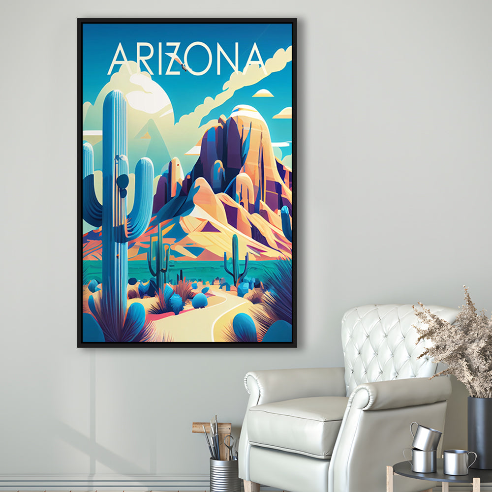 Arizona Retro Art Print, Arizona City Wall Art, Floating Framed Canvas Print, Framed Picture, Painting Canvas