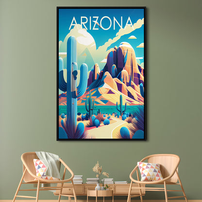 Arizona Retro Art Print, Arizona City Wall Art, Floating Framed Canvas Print, Framed Picture, Painting Canvas
